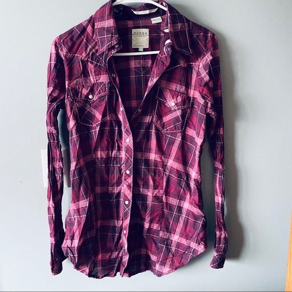 Roper Tops - Roper purple plaid button down shirt